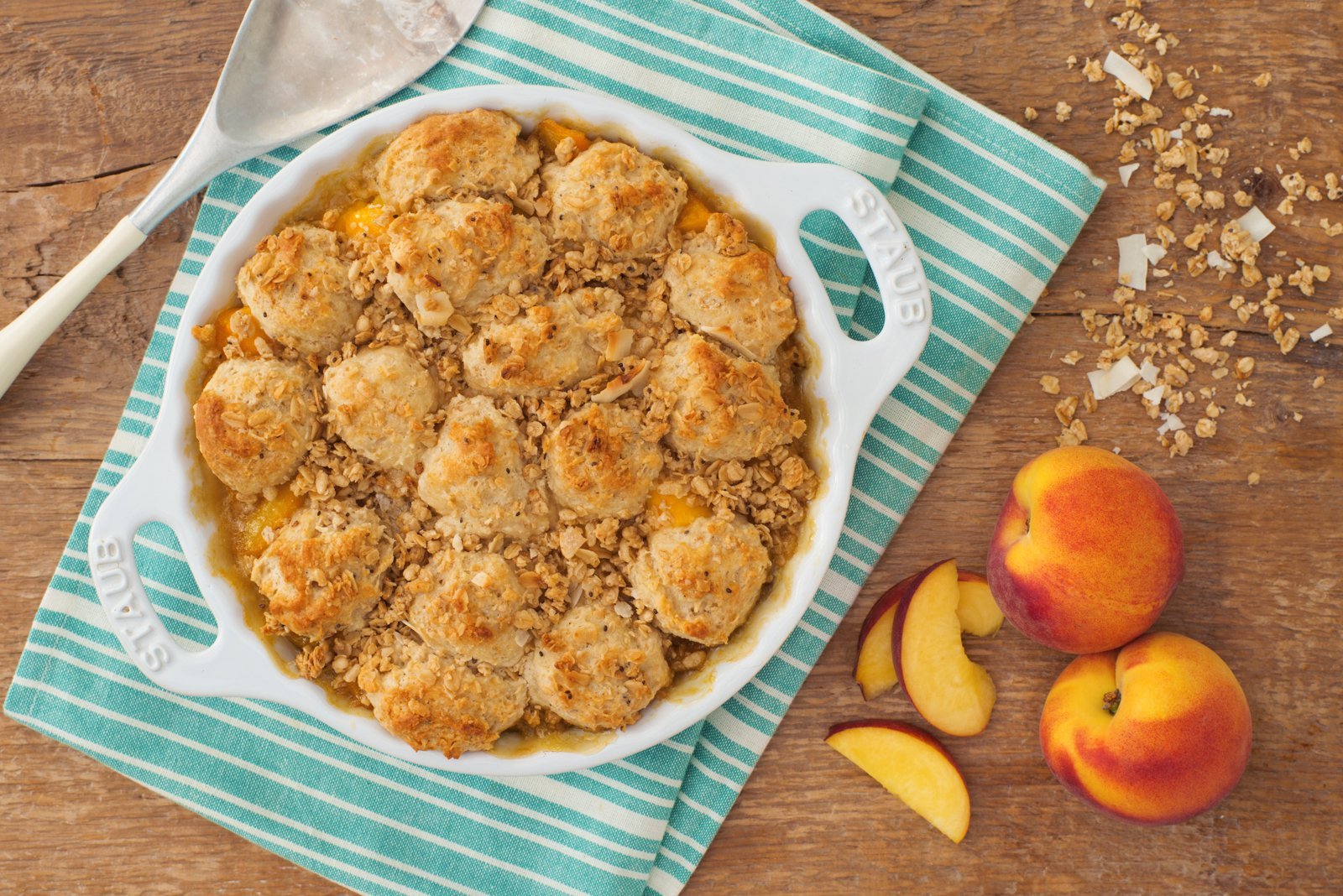 Peach and Mango Cobbler with Coconut Chia Biscuit Topping