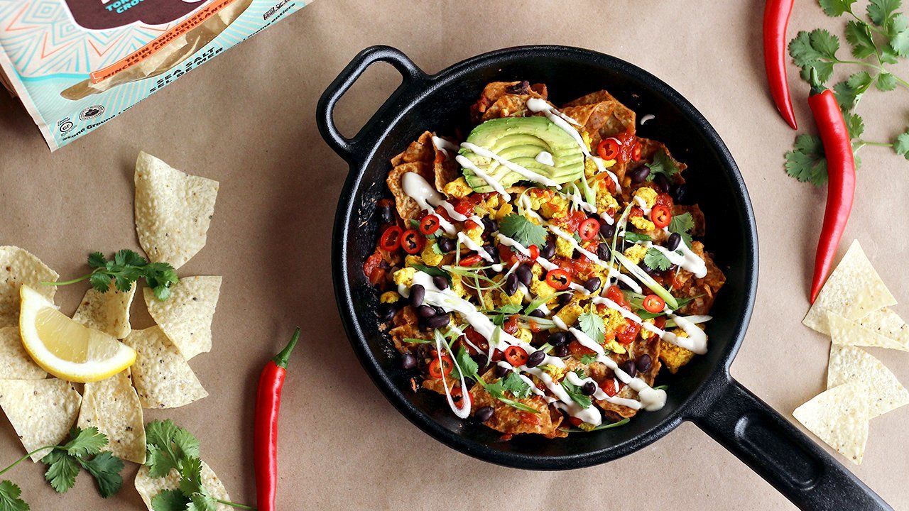 Vegan Scrambled Tofu Black Bean Chilaquiles