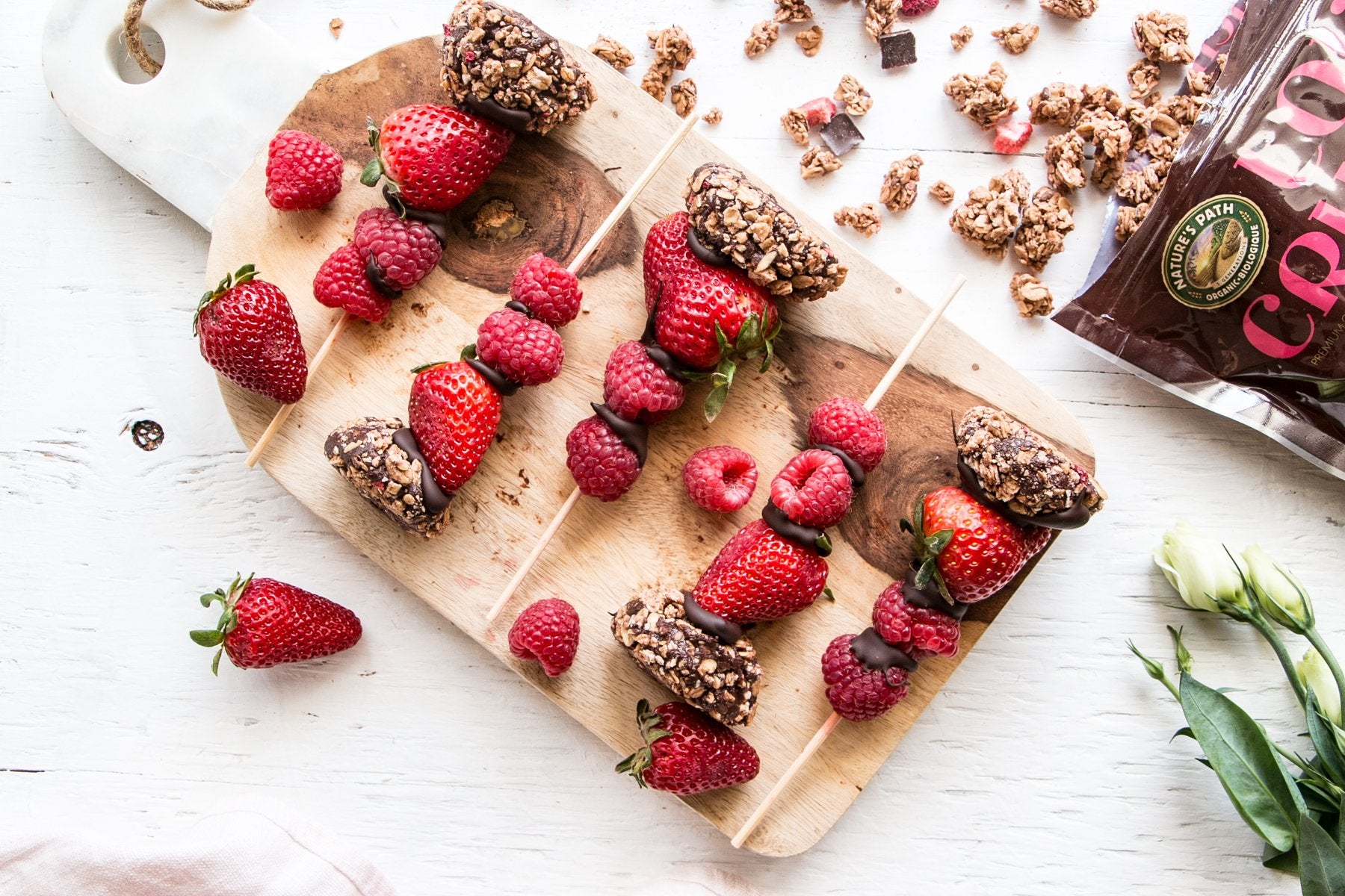 Red Berry Love Crunch Vegan Chocolate Truffle Fruit Skewers