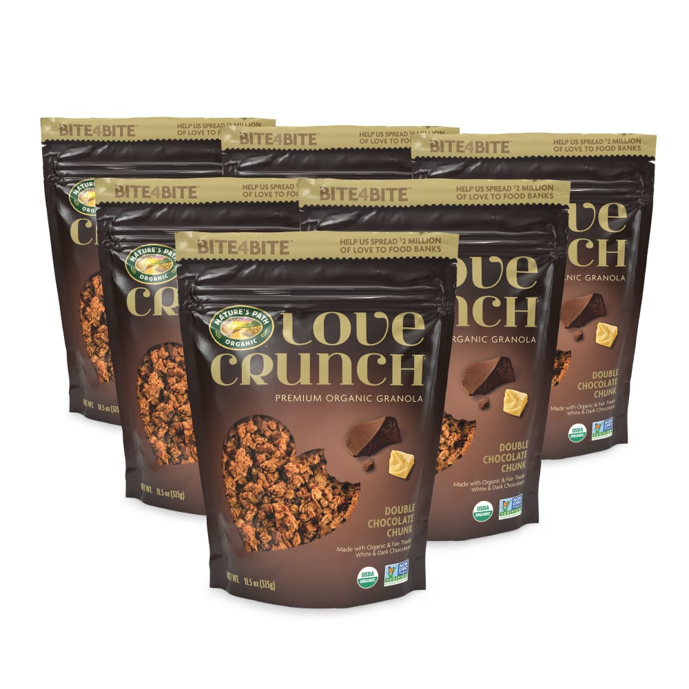 Pack of 6, Love Crunch Organic Double Chocolate Chunk Granola 11.5oz Pouch