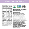 Nutrition facts per serving and ingredient statement for Berry Blast Cheetah Chomps Cereal