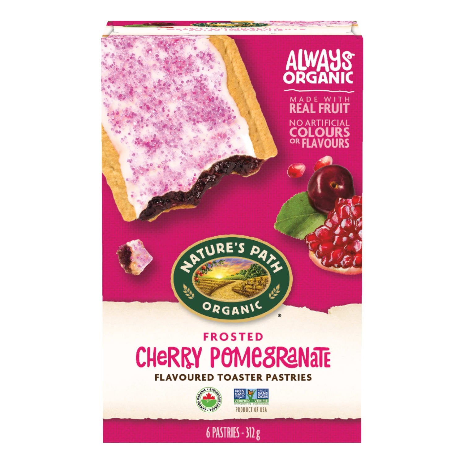 Nature's Path Organic Cherry Pomegranate Frosted Toaster Pastries 312g Box