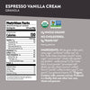 Nutrition facts per serving and ingredient statement for Espresso Vanilla Cream Granola