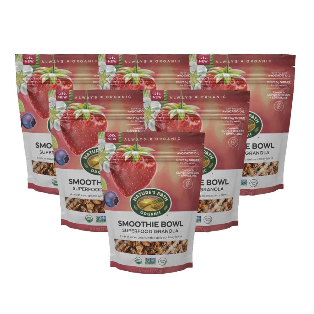 Pack of 6, Nature's Path Organic Smoothie Bowl Superfood Gluten Free Granola 9.5 oz Pouch