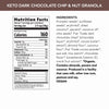 Nutrition facts per serving and ingredient statement for Ketola Crunch® Dark Chocolate Chip & Nut Granola