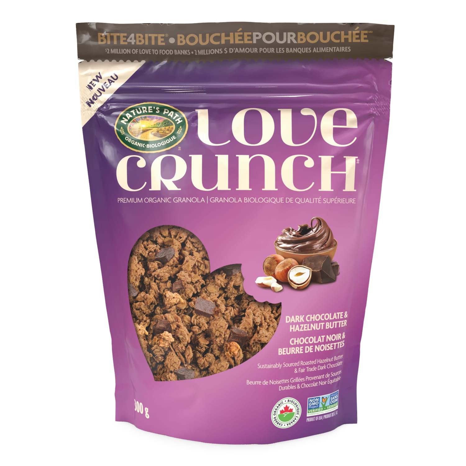 Love Crunch Organic Dark Chocolate & Hazelnut Butter Granola 300g Pouch