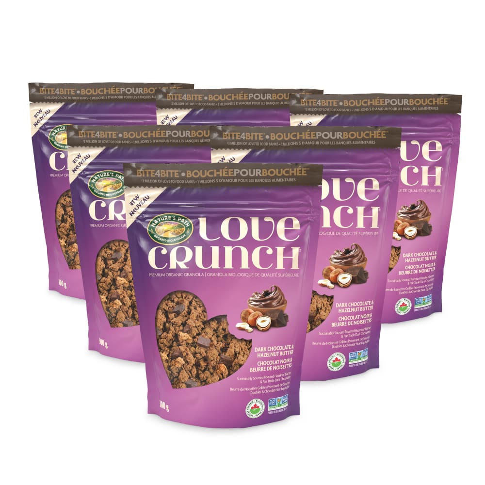 Pack of 6, Love Crunch Organic Dark Chocolate & Hazelnut Butter Granola 300g Pouch