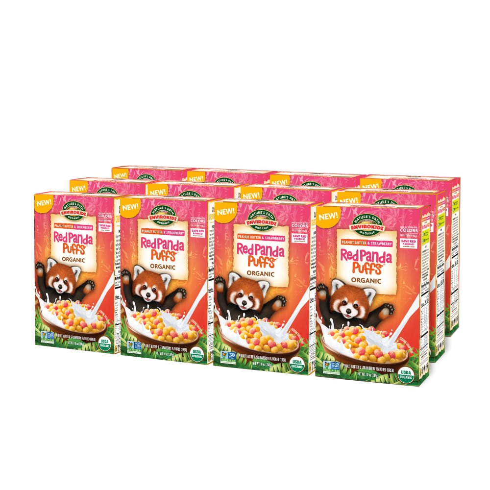 Pack of 12, Nature's Path EnviroKidz Organic Red Panda Puffs Cold Cereal 10oz Box