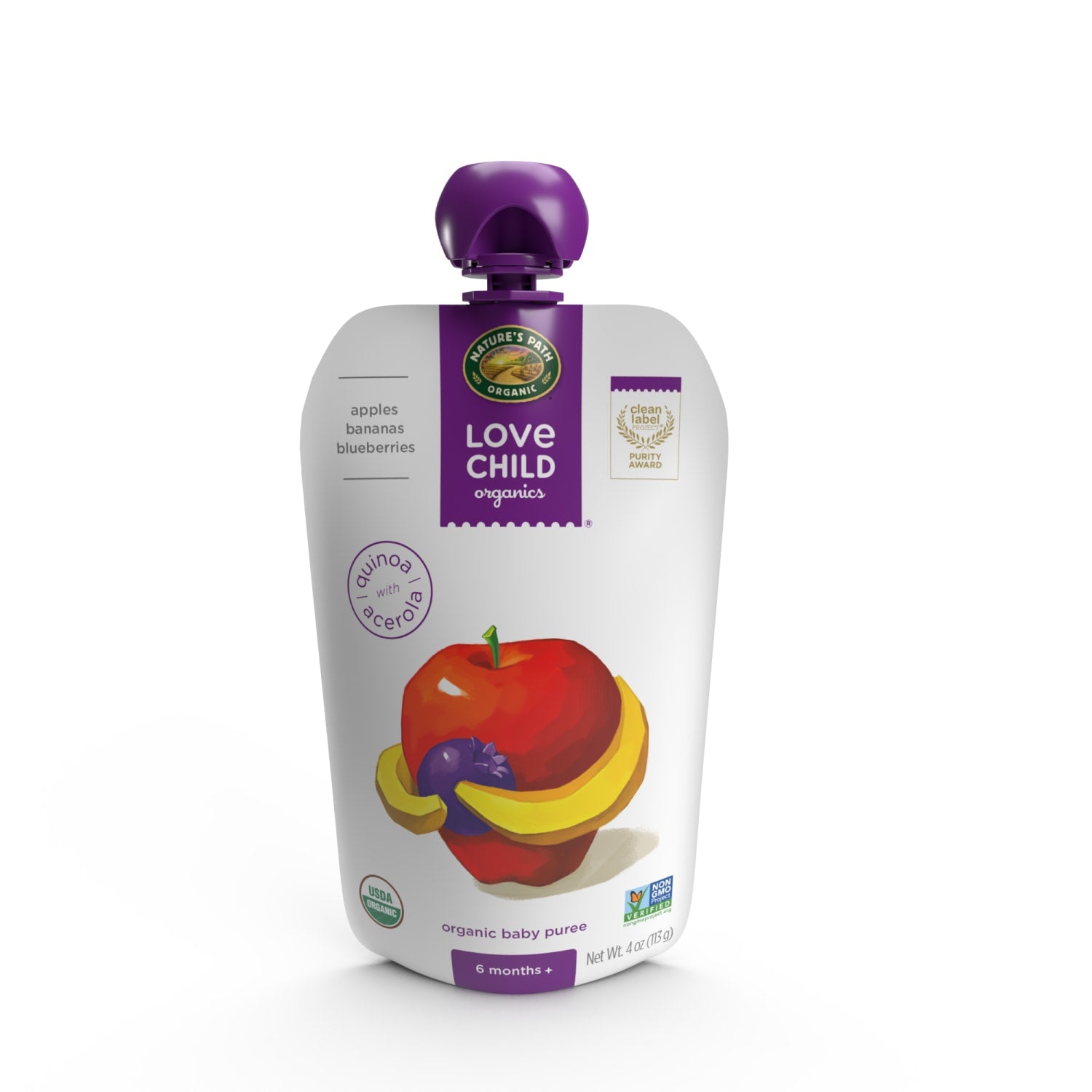 Love Child Organics Superblends Apples, Bananas + Blueberries Puree 4oz Pouch