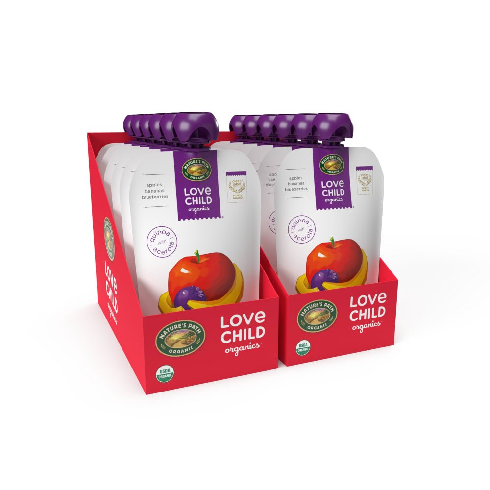 Pack of 12, Love Child Organics Superblends Apples, Bananas + Blueberries Puree 4oz Pouch