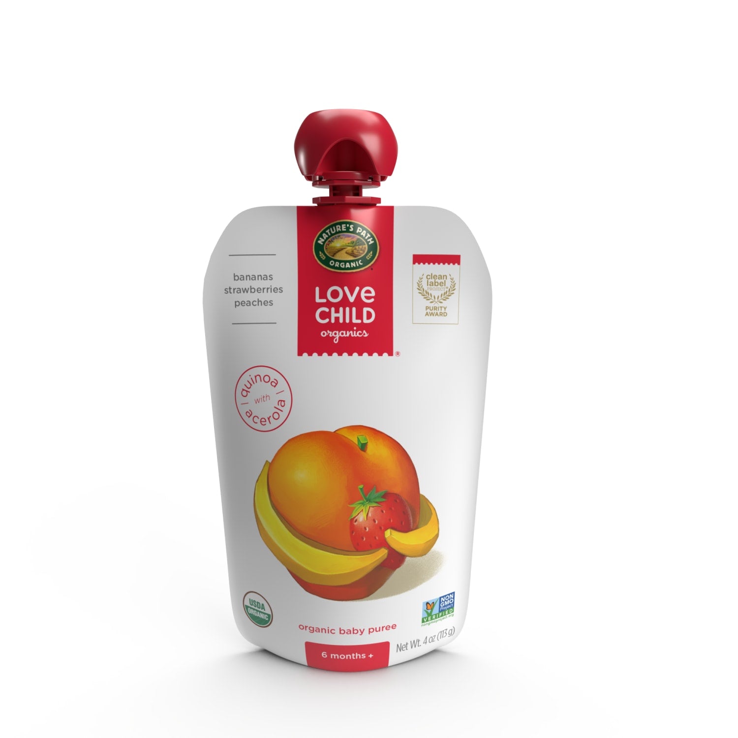 Love Child Organics Superblends Bananas, Strawberries + Peaches Puree 4oz Pouch