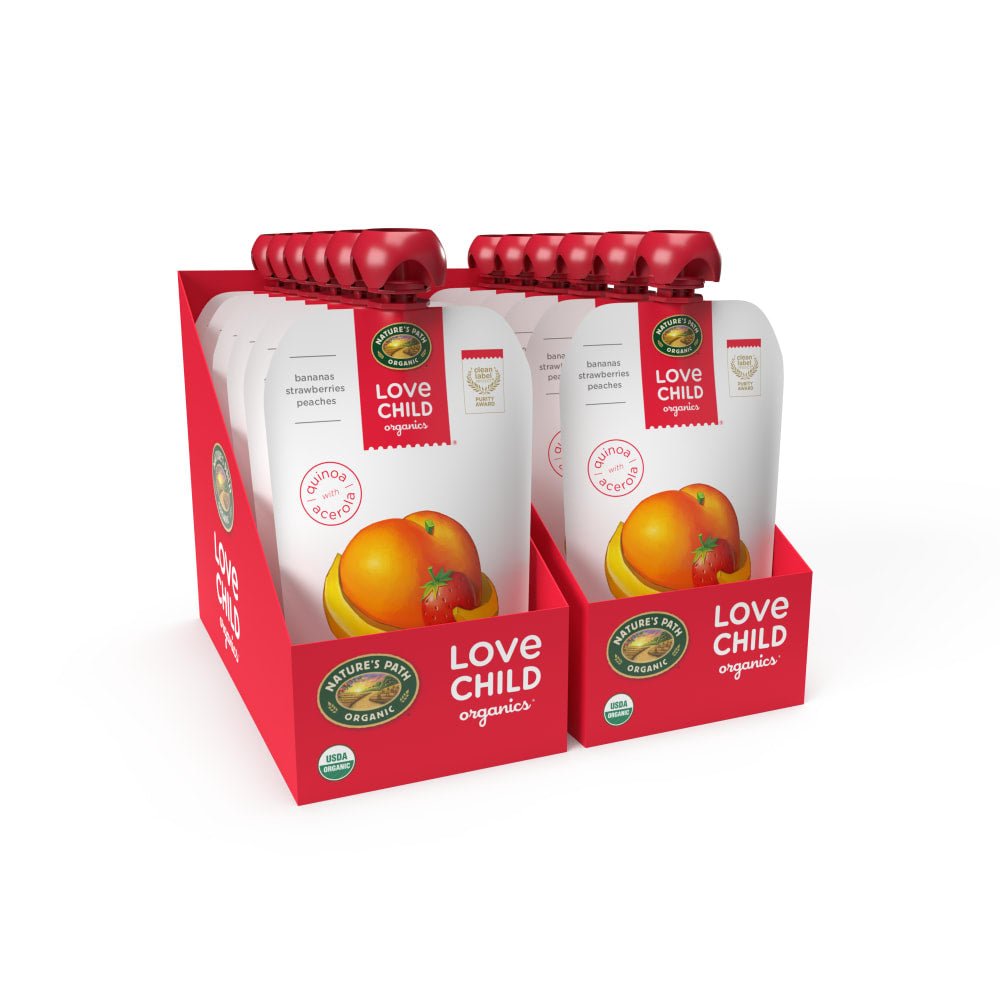 Pack of 12, Love Child Organics Superblends Bananas, Strawberries + Peaches Puree 4oz Pouch