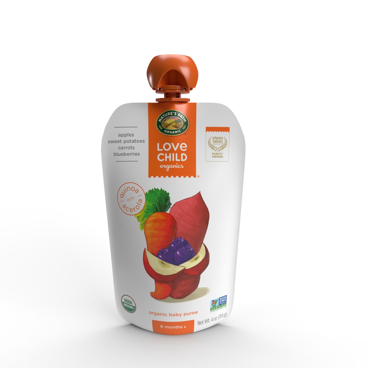 Love Child Organics Superblends Apples, Sweet Potatoes, Carrots + Blueberries Puree 4oz Pouch