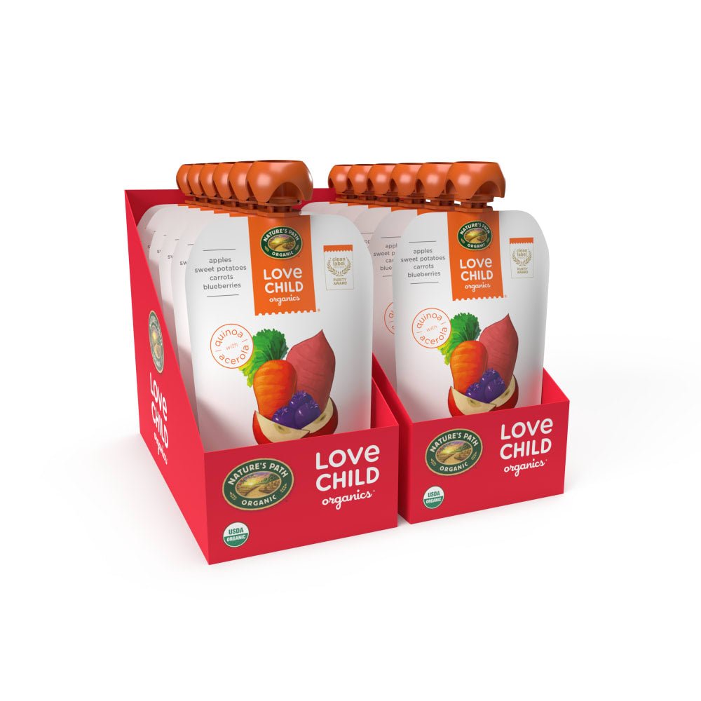 Pack of 12, Love Child Organics Superblends Apples, Sweet Potatoes, Carrots + Blueberries Puree 4oz Pouch