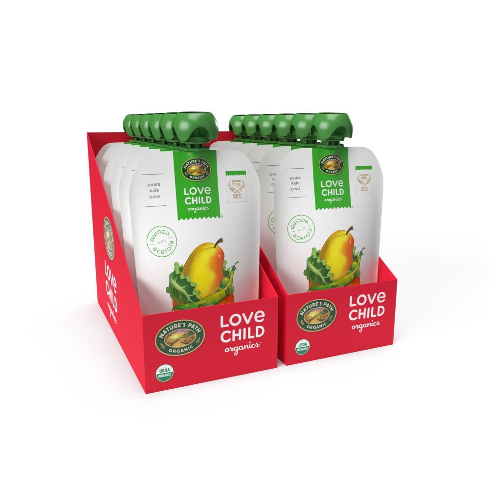 Pack of 12, Love Child Organics Superblends Pears, Kale + Peas Puree 4oz Pouch