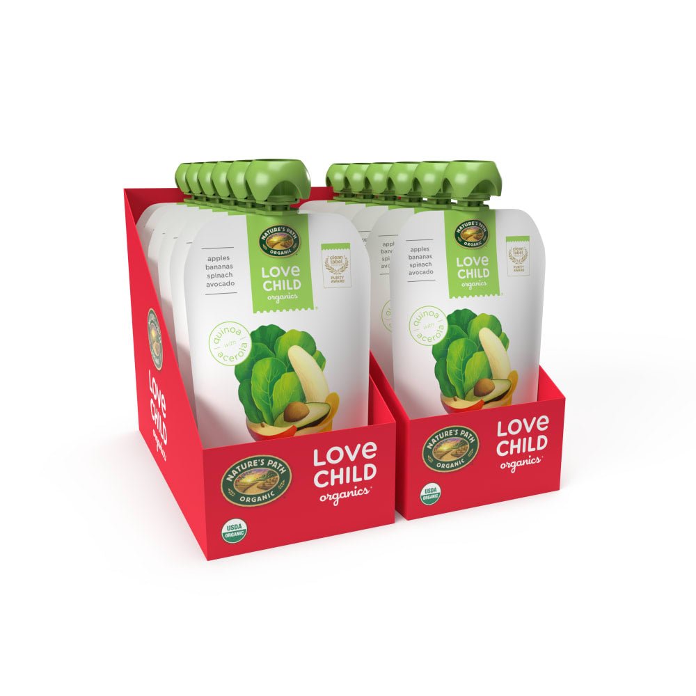 Pack of 12, Love Child Organics Superblends Apples, Bananas, Spinach + Avocado Puree 4oz Pouch