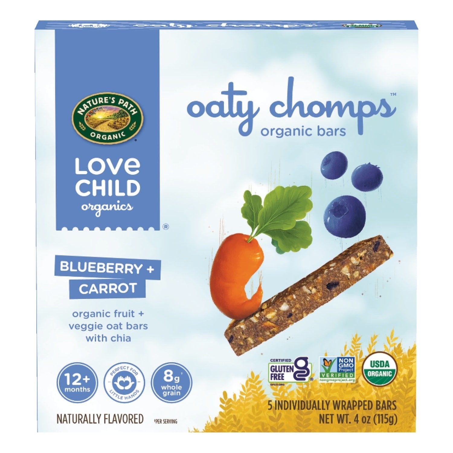 Love Child Organics Oaty Chomps Blueberry + Carrot Snack Bar 4oz Box