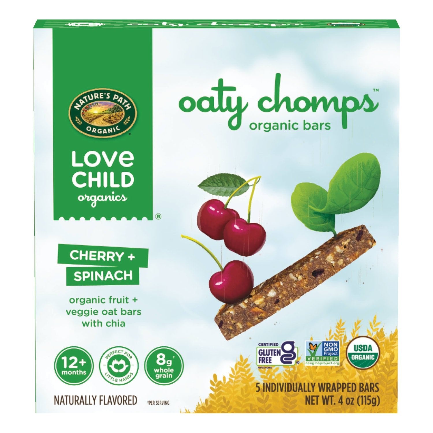 Love Child Organics Oaty Chomps Cherry + Spinach Snack Bar 4oz Box