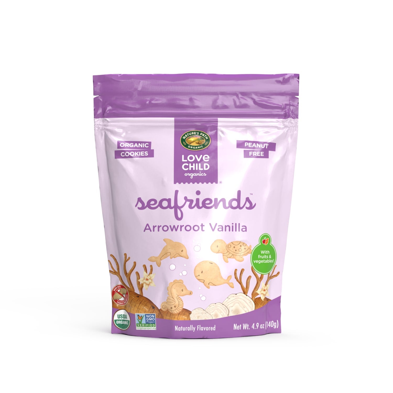 Love Child Organics Sea Friends Arrowroot Vanilla Cookies 4.9oz Pouch