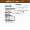 Nutrition facts per serving and ingredient statement for Oaty Chomps Banana + Chocolate + Kale Snack Bar