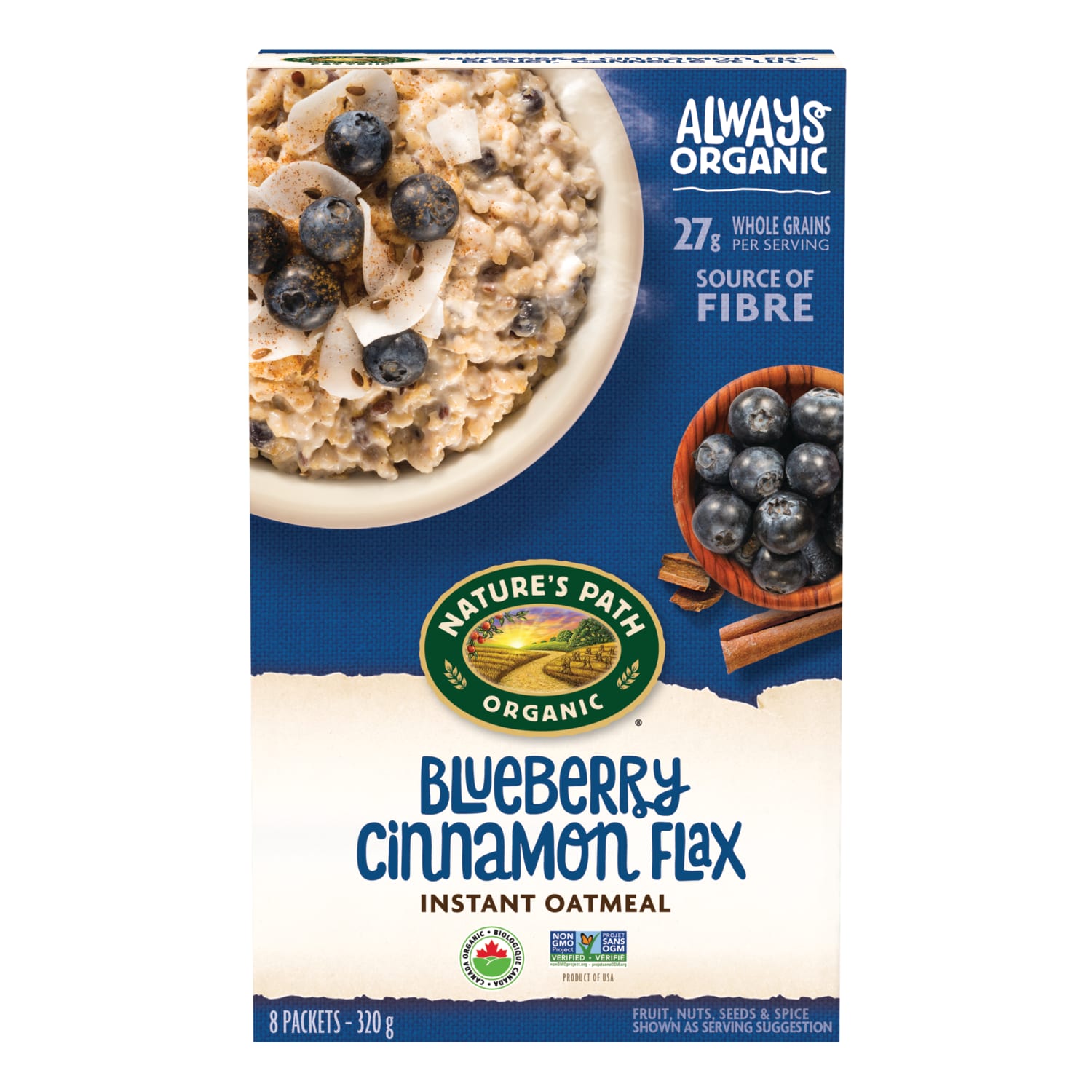 Nature's Path Organic Blueberry Cinnamon Flax Oatmeal 320g Box