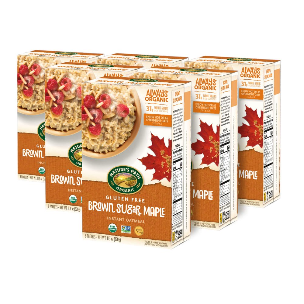 Pack of 6, Nature's Path Organic Brown Sugar Maple Gluten Free Oatmeal 11oz Box