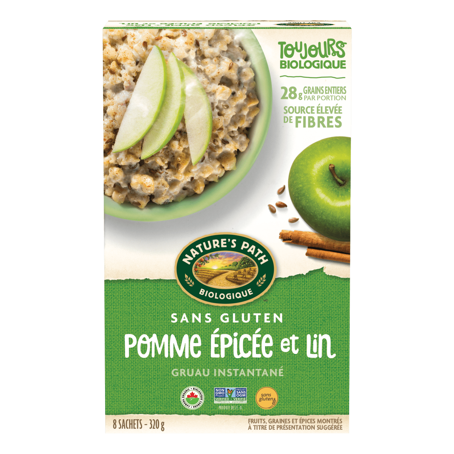Pomme épicée + lin à l'avoine sans gluten, boîte de 320 g