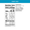 Nutrition facts per serving and ingredient statement for Crispy Rice Cereal