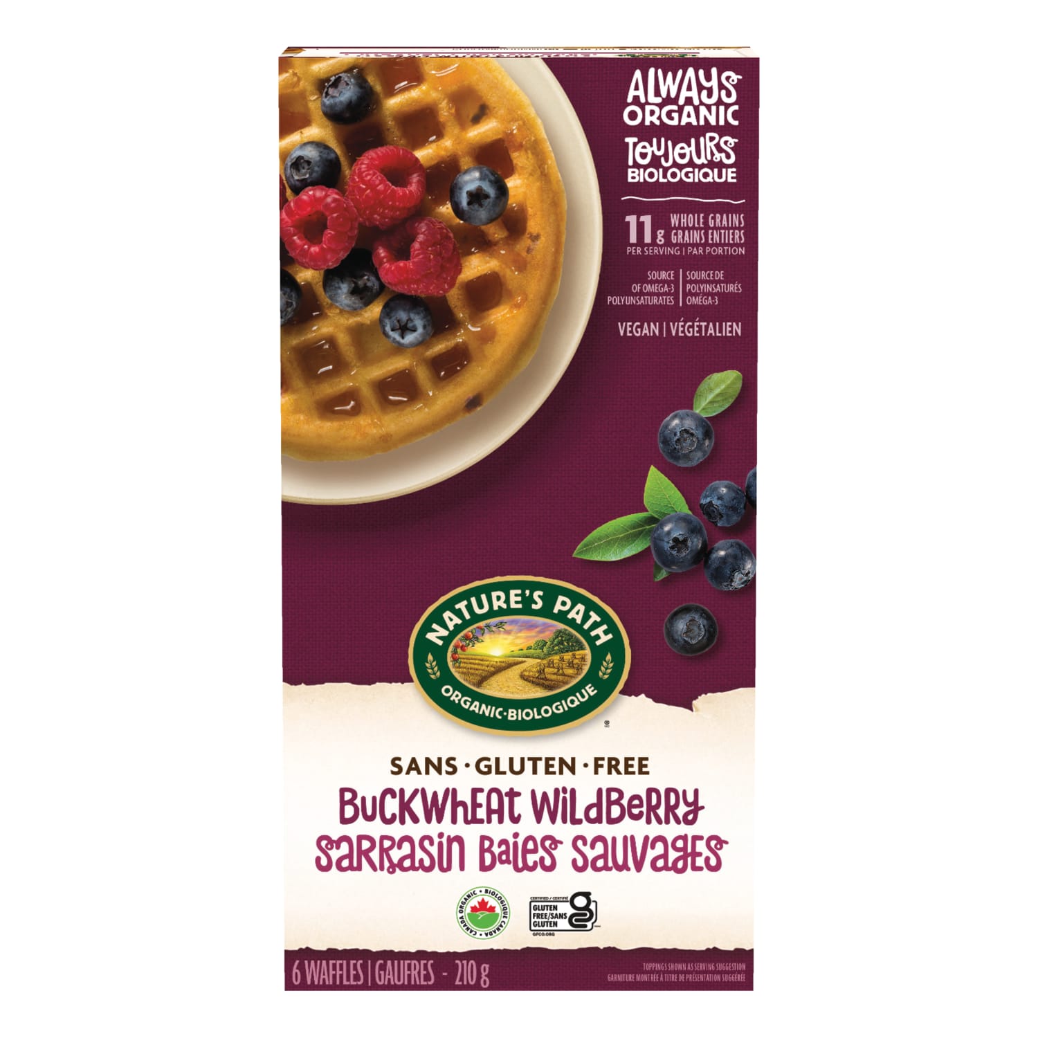 Nature's Path Organic Wildberry Buckwheat Waffles 210g Box