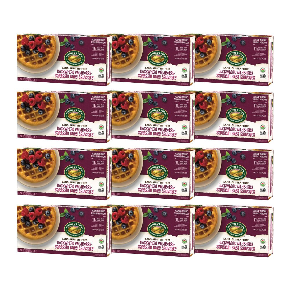 Pack of 12, Nature's Path Organic Wildberry Buckwheat Waffles 210g Box