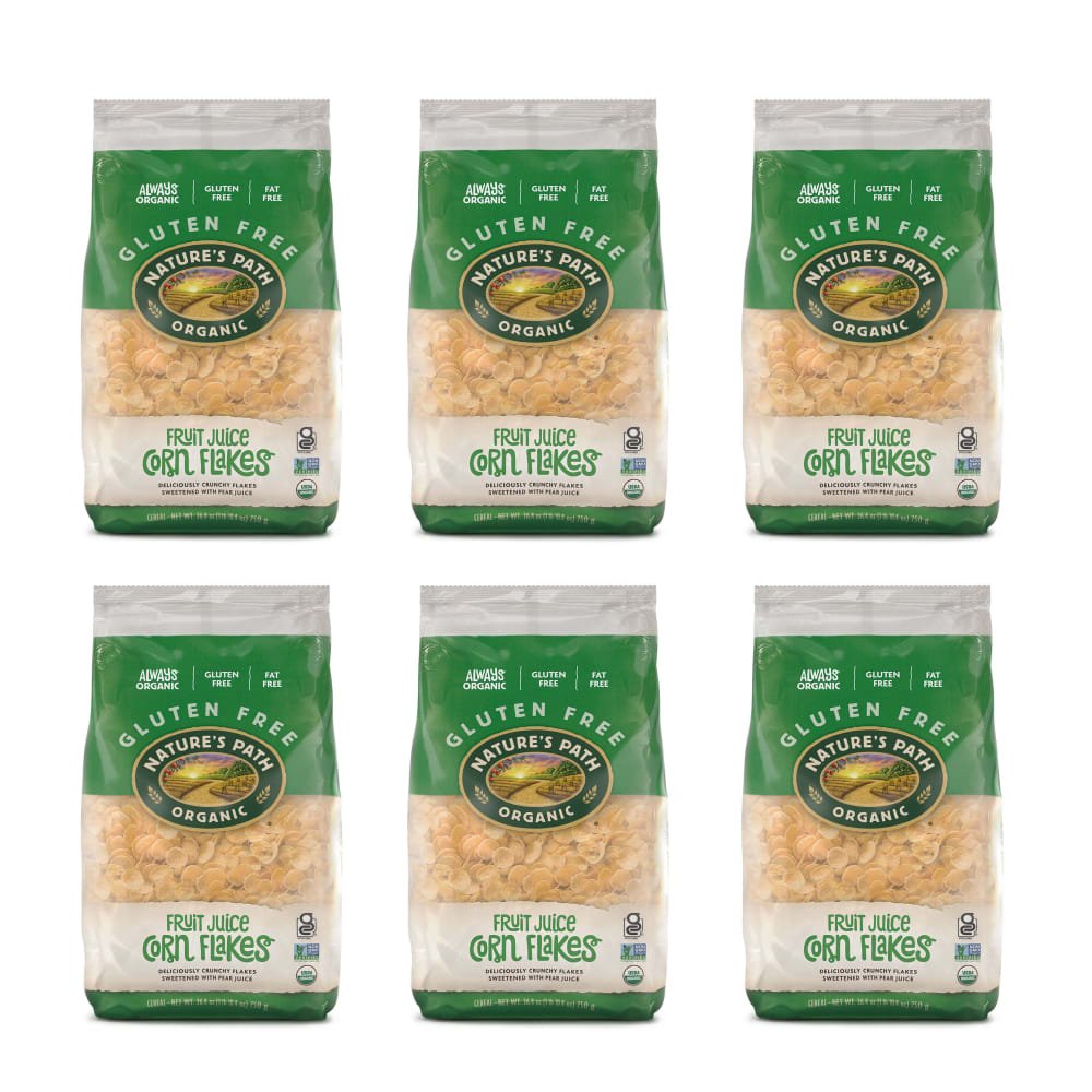 Pack of 6, Nature's Path Organic Fruit Juice Sweetened Corn Flakes Cold Cereal 26oz EcoPac Bag