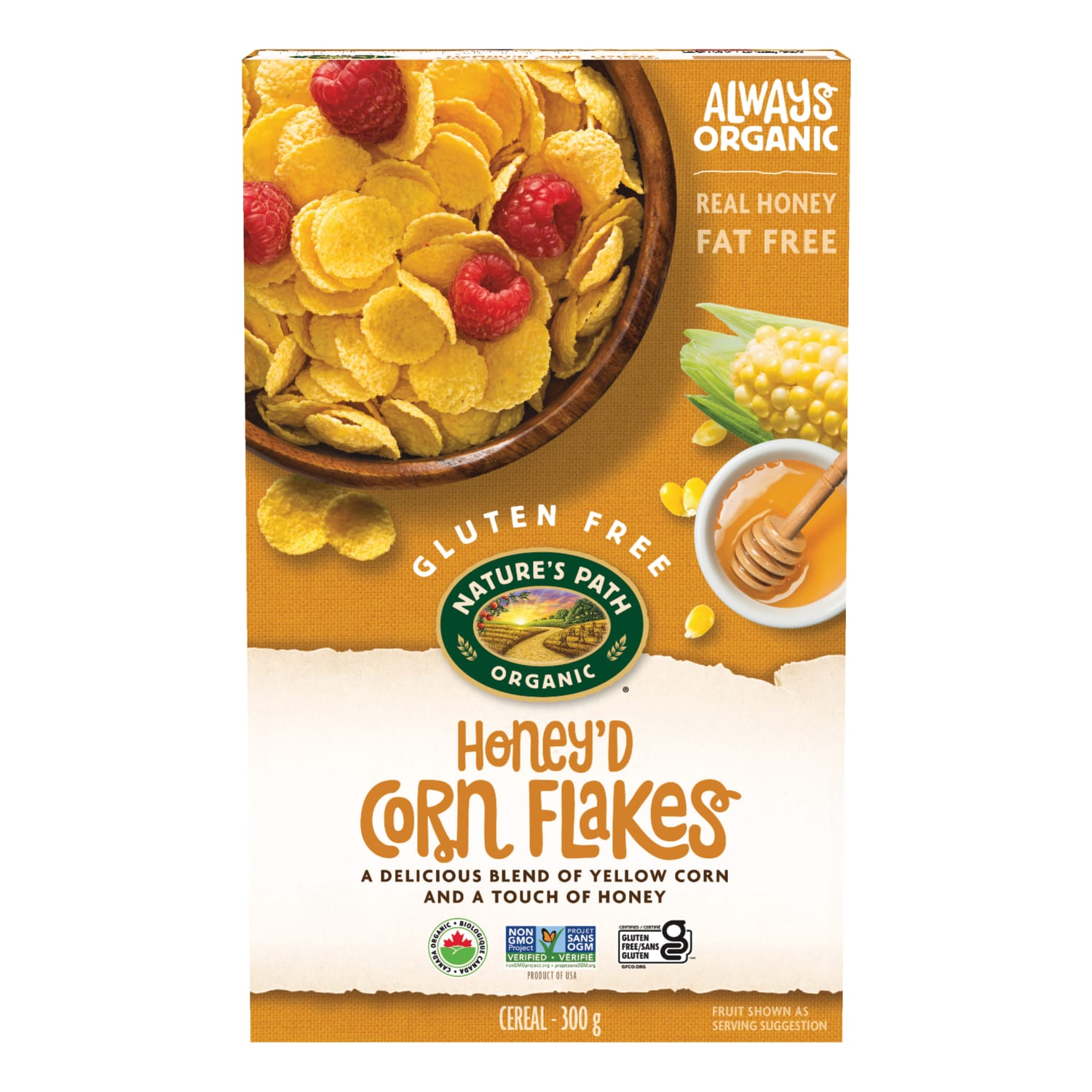 Nature's Path Organic Honey'D Corn Flakes Cereal 300g Box