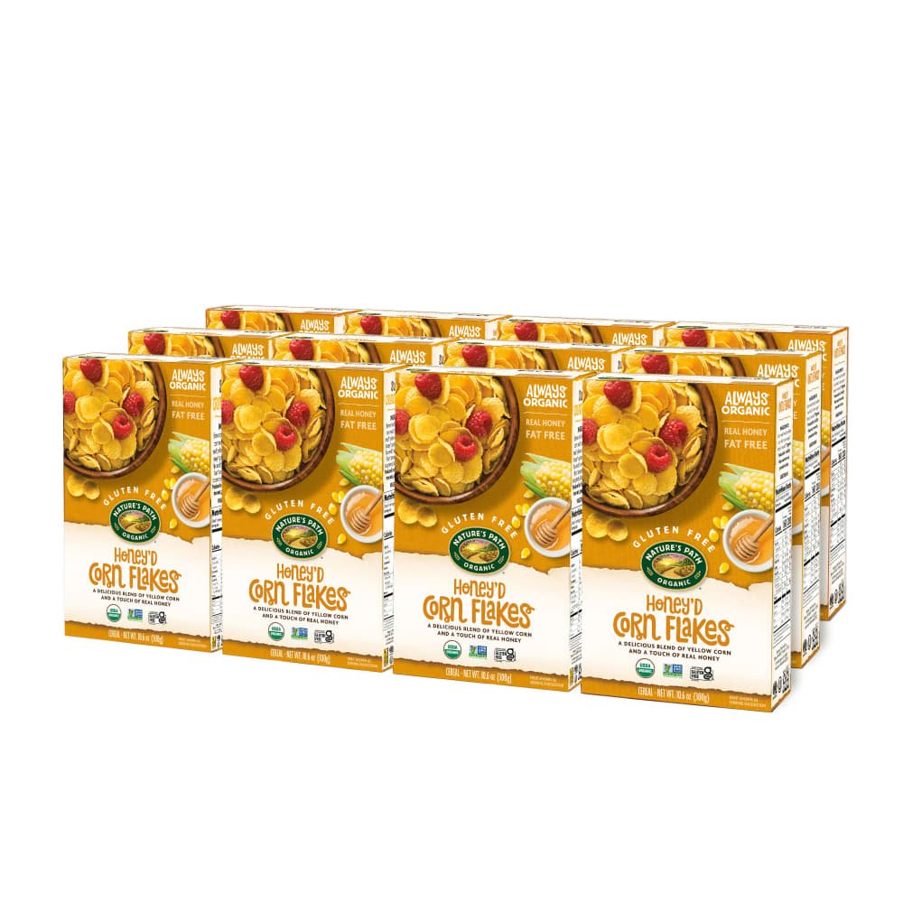 Pack of 12, Nature's Path Organic Honey'D Corn Flakes Cold Cereal 10oz Box