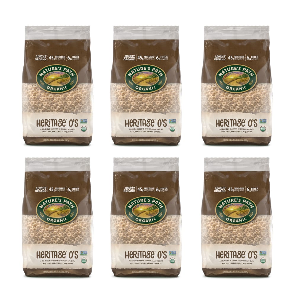 Pack of 6, Nature's Path Organic Heritage O'S Cold Cereal 32oz EcoPac Bag