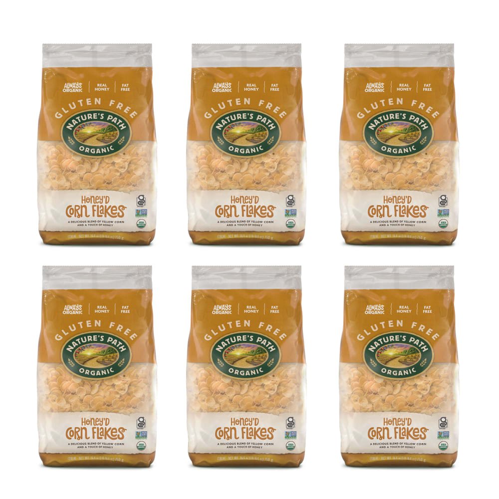 Pack of 6, Nature's Path Organic Honey'D Corn Flakes Cold Cereal 26oz EcoPac Bag