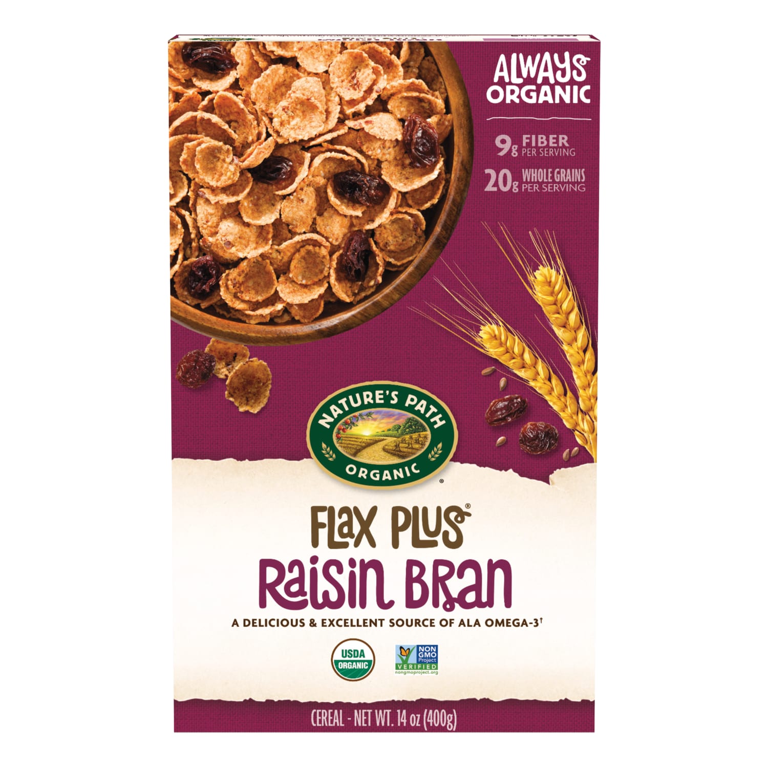 Nature's Path Organic Flax Plus Raisins Cereal 14oz Box