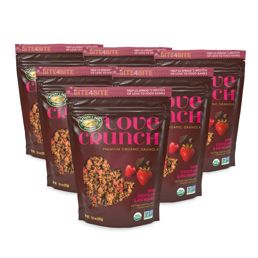 Pack of 6, Love Crunch Organic Dark Chocolate & Red Berries Granola 11.5oz Pouch