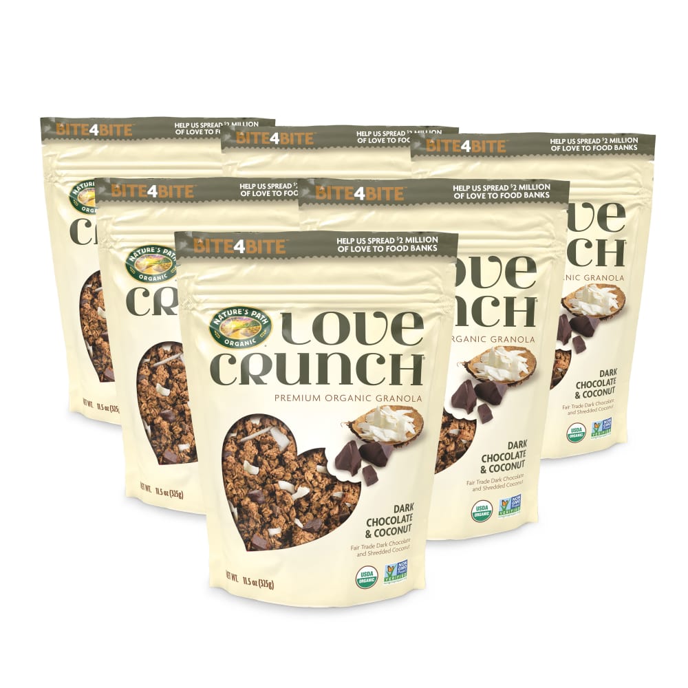 Pack of 6, Love Crunch Organic Dark Chocolate & Coconut Granola 11.5oz Pouch