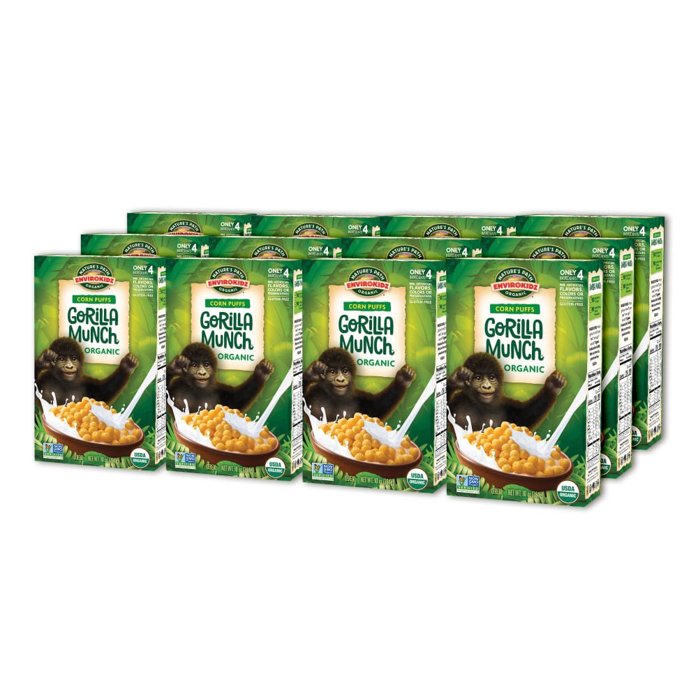 Pack of 12, Nature's Path EnviroKidz Organic Gorilla Munch Cold Cereal 10oz Box