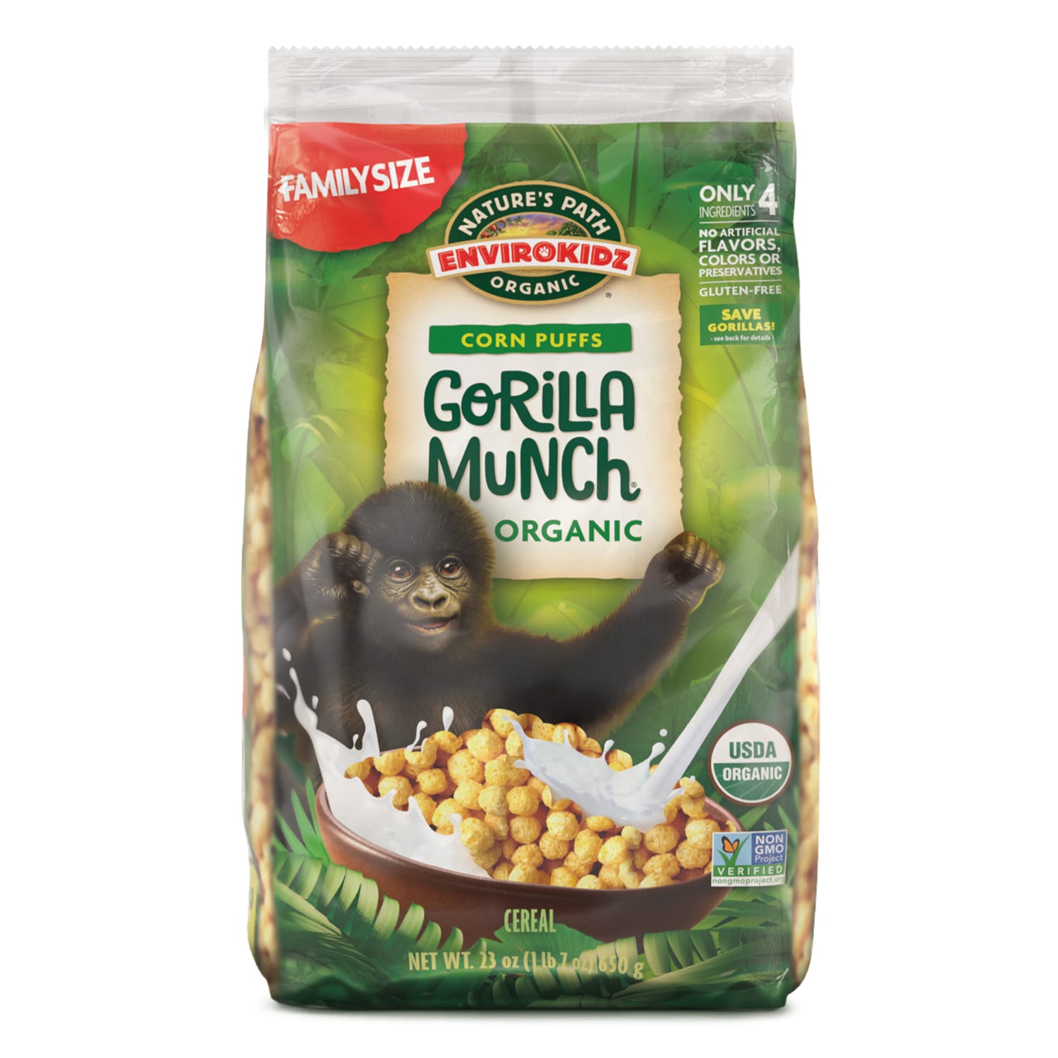 Nature's Path EnviroKidz Organic Gorilla Munch Cold Cereal 23oz EcoPac Bag