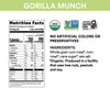 Nutrition facts per serving and ingredient statement for Corn Puffs Gorilla Munch Cereal