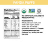 Nutrition facts per serving and ingredient statement for Peanut Butter Panda Puffs Cereal
