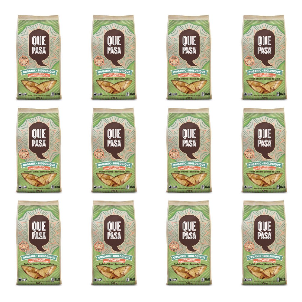 Pack of 12, Que Pasa Organic Thin & Crispy Lime Chips 300g Bag