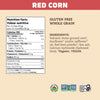 Nutrition facts per serving and ingredient statement for Red Corn Tortilla Chips