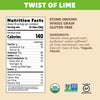 Nutrition facts per serving and ingredient statement for Thin & Crispy Twist of Lime Tortilla Chips