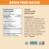 Nutrition facts per serving and ingredient statement for Grain Free Nacho Tortilla Chips