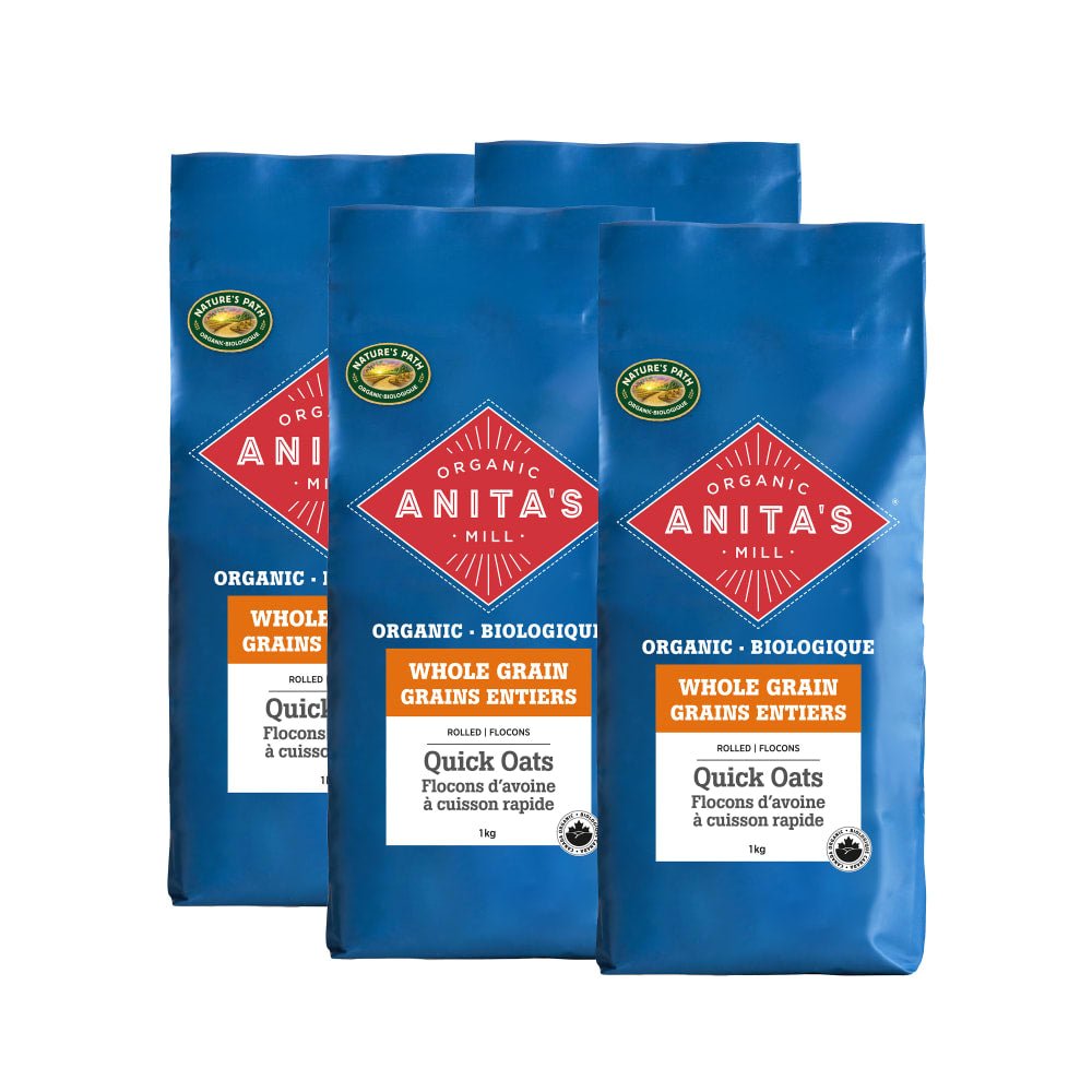 Pack of 4, Anita's Organic Mill Whole Grain Rolled Quick Oats 1kg Bag