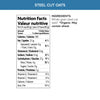 Nutrition facts per serving and ingredient statement for Steel Cut Oatmeal