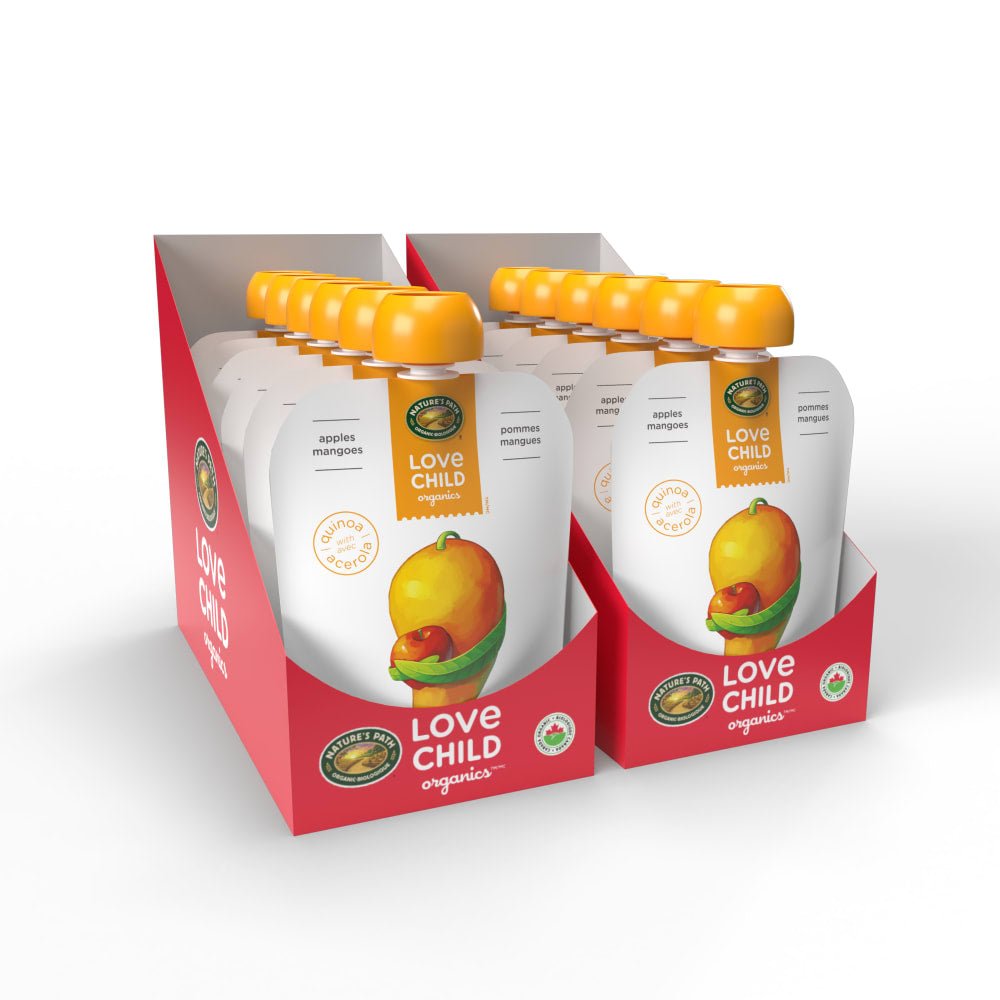 Pack of 12, Love Child Organics Superblends Apple + Mangoes Puree 128ml Pouch