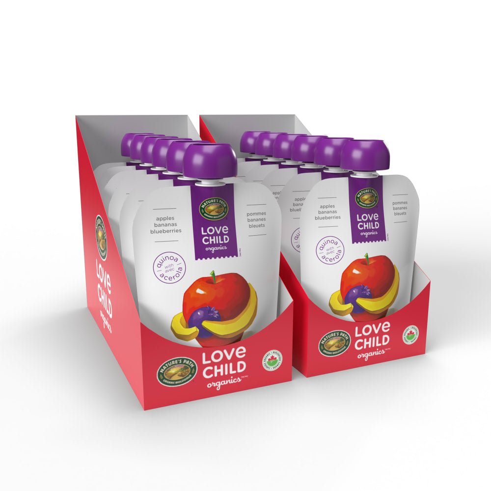 Pack of 12, Love Child Organics Superblends Apples, Bananas + Blueberries Puree 128ml Pouch